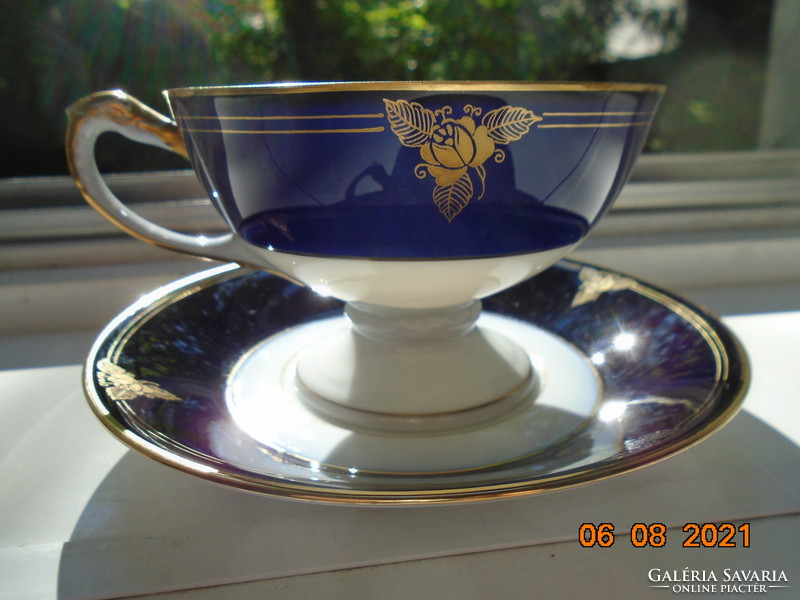 Empire Hand Painted Cobalt Gold Rose Tea Set with Embossed Snake Head and Bay Leaf Patterns