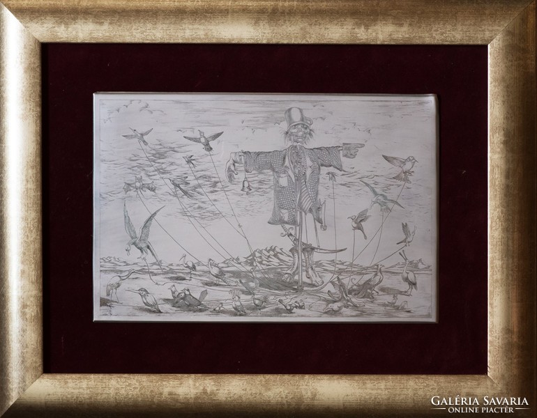 A real curiosity! Original, unique etching plate. Miklós - bird fate of the Grandpierre in Cluj-Napoca