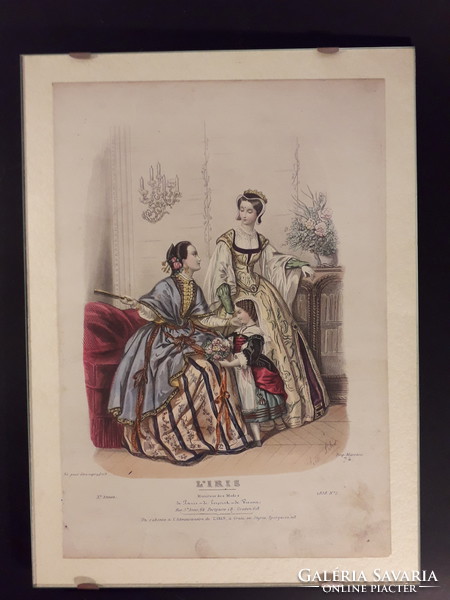 French antique steel engraving with hand coloring antique fashion print heloise leloir