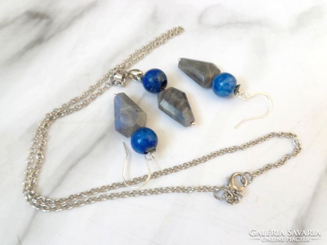 Labradorite lapis earrings and pendant set