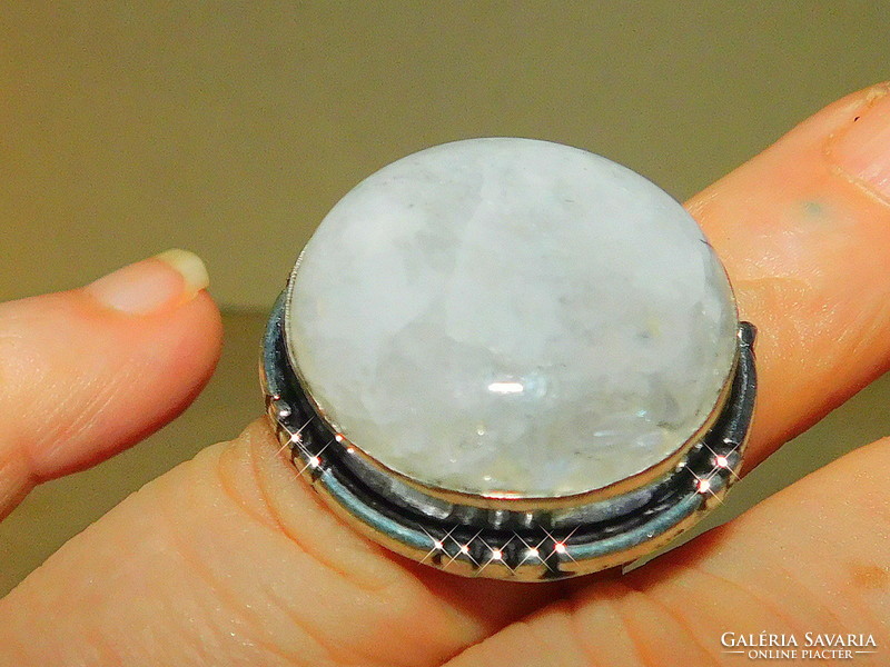 Moon stony mineral Tibetan silver ring 7
