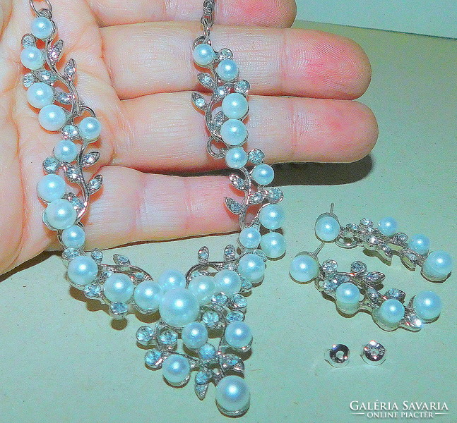 Casual wedding pearl crystal necklace and earrings jewelry set