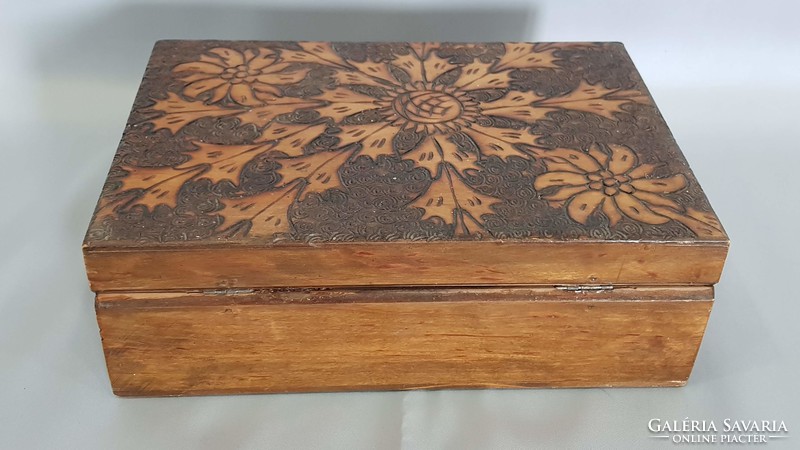 Old wooden carved jewelry box, letter box, cigar box
