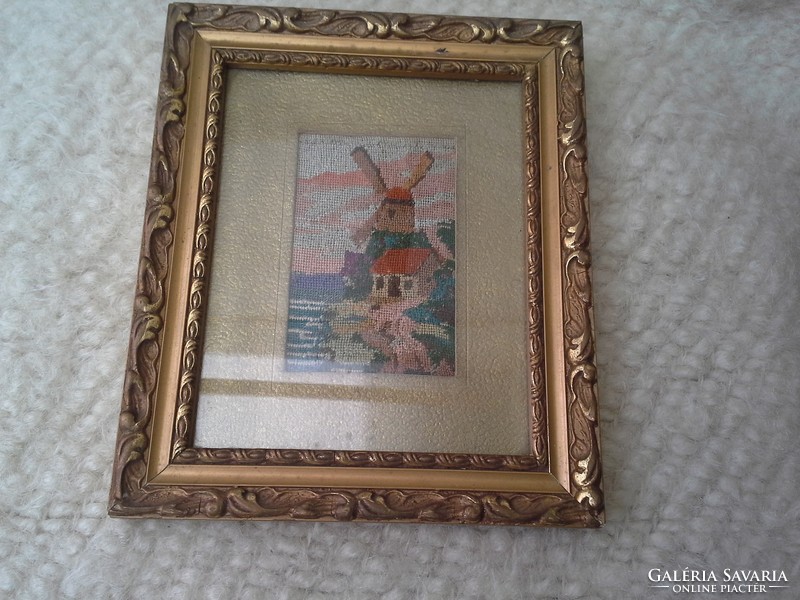 Miniature tapestry, water mill. In a beautiful, gilded frame! I discounted it!