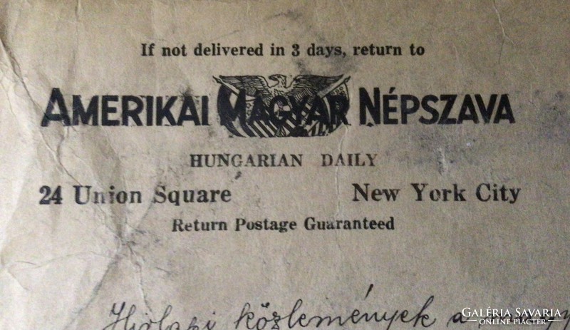 Amerikai Magyar Népszava  (boríték,levél) 1913 május