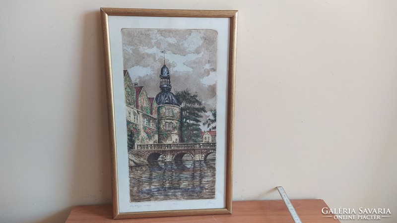 (K) beautiful Rudolf Blahos (?) Etching 30x50 cm with frame