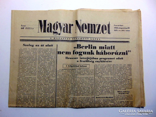 1963 augusztus 31  /  Magyar Nemzet  /  50 éves lettem :-) Ssz.:  19323