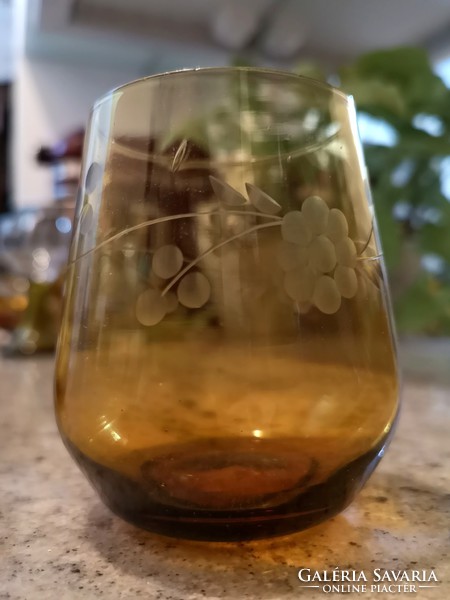Amber colored engraved glass glasses 2 in one