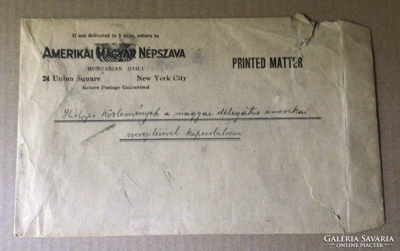 Amerikai Magyar Népszava  (boríték,levél) 1913 május