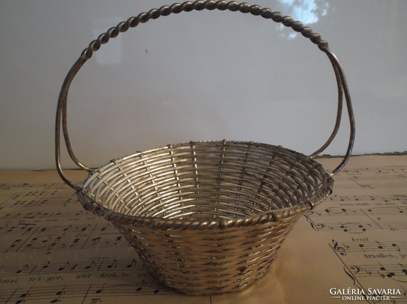 Basket - really silver-plated - 11 x 4.5 cm + handle 7 cm - German - perfect