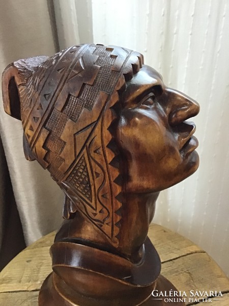 Old art deco Inca Native American carved large size wooden bust