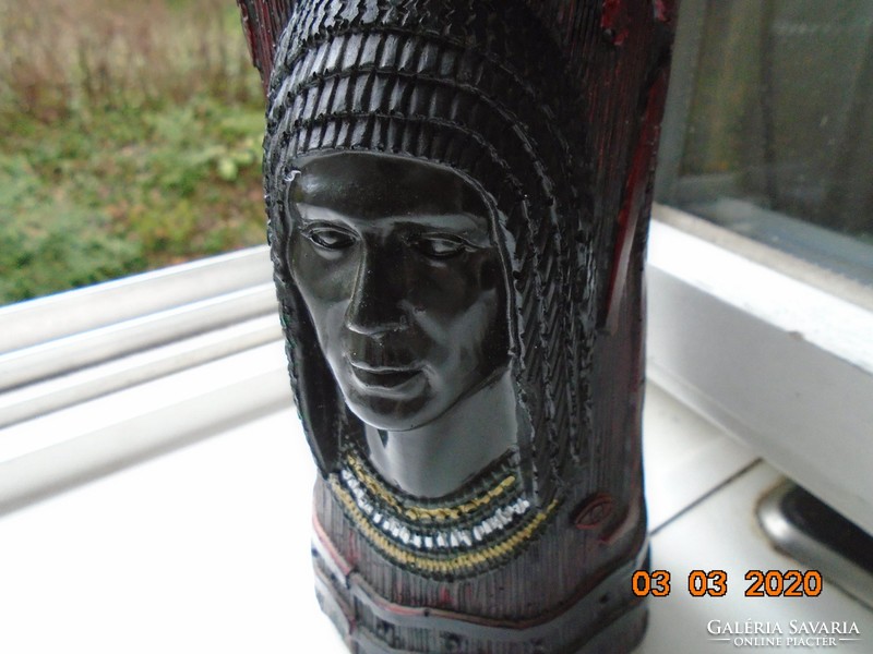 Fine artistic ebonized carved painted wooden vase with female and male busts with Egyptian deities