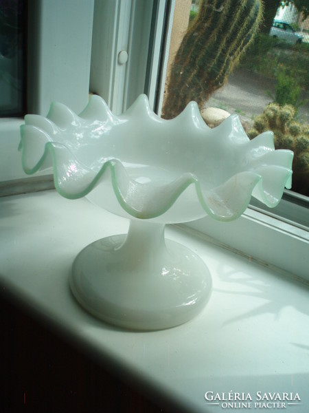 Beautiful milk glass serving bowl with ruffled edges