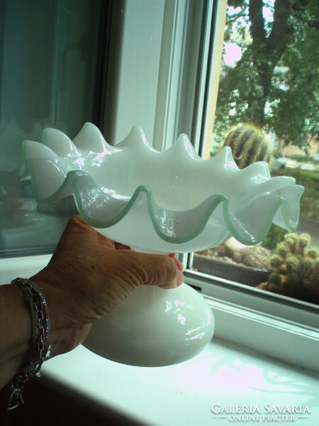 Beautiful milk glass serving bowl with ruffled edges
