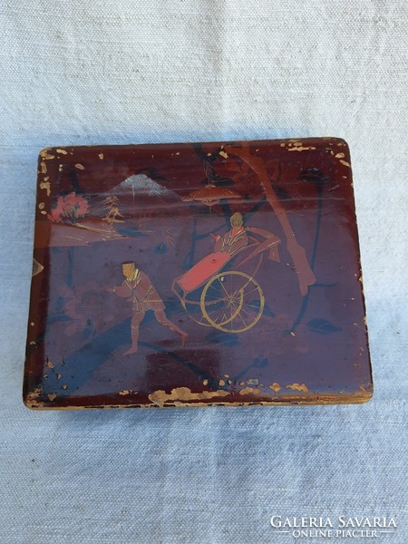 Antique Japanese hand-painted wooden jewelry box.