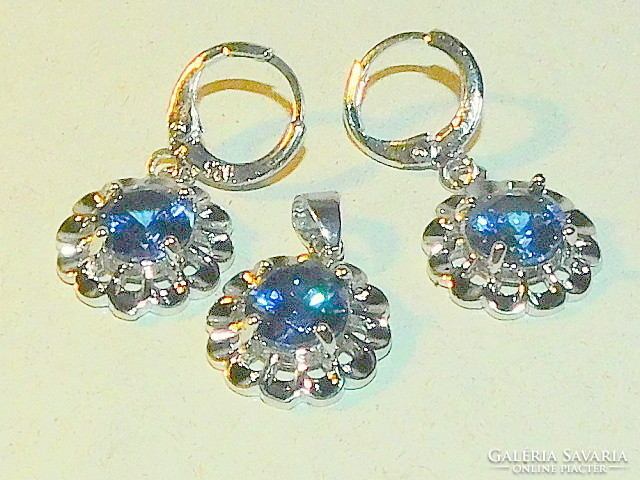 London blue crystal stony flower white gold gold filled jewelry set