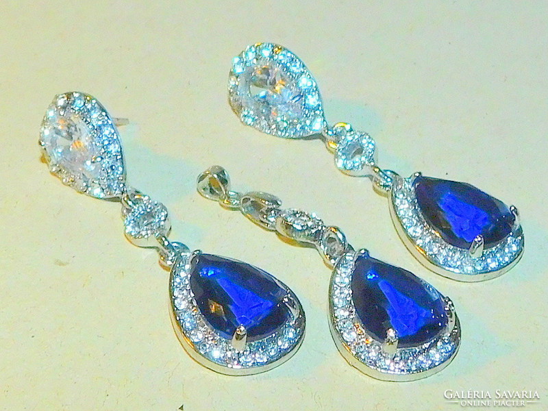 London Blue - Clear White Crystal Drop White Gold Gold Filled Jewelry Set