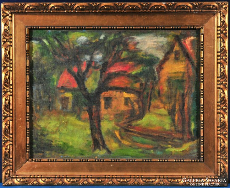 Czóbel Béla (1883-1976)-nak tulajdonitva, színes házak Szentendrén,  Törökvölgyben