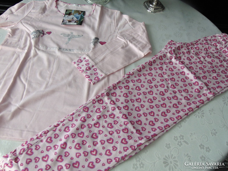 100 % pamut női pizsama S méret rózsaszín szivecskés