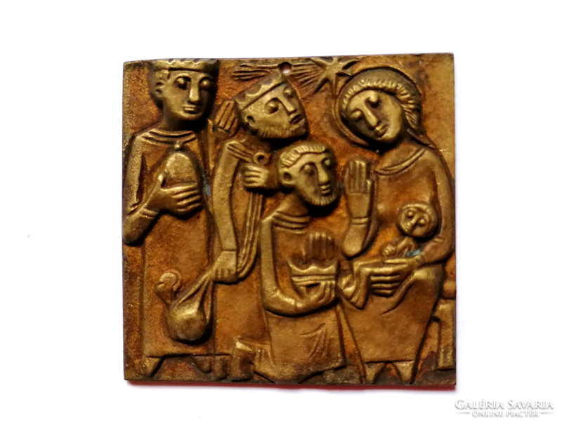 Régi bronz "Három királyok Bethlehemben"  3.