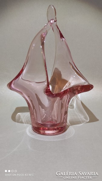 Cseh üveg rozé ametiszt színű kosár kínáló cukorkás