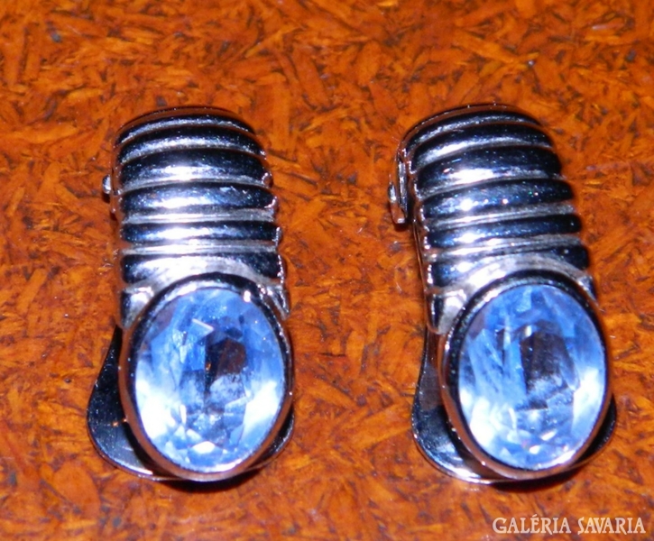 Pale blue stone clip earrings