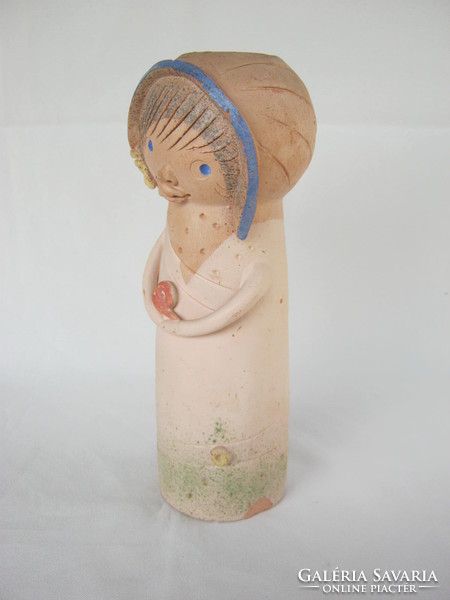 Retro ... Marked applied art pottery little girl with snail