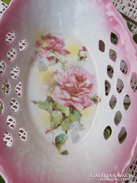 Gyönyörű virágos rózsás porcelán kínáló tál kisebb pecsenyés  asztalközép Gyűjtői darab