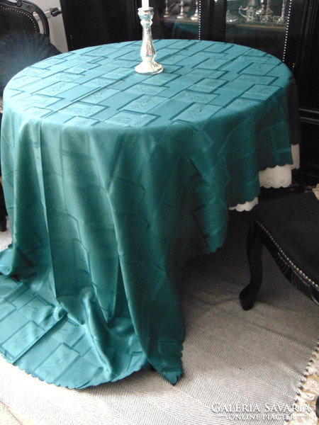 Smaragdzöld selyemdamaszt asztalterítő 158  x  300 cm ovális