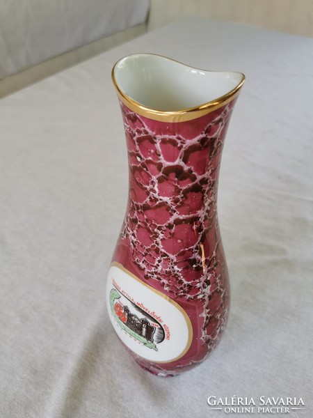 Hollóházi lüsztermázas váza, jubileumi,1976 feliratos, 31 cm