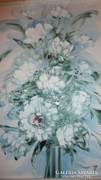 Bánkúti Gertrud: Fehér virágok gyönyörű fehér/arany keretben