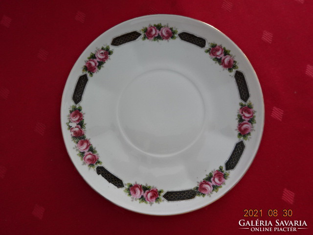 Zsolnay porcelain tea cup coaster, antique, shield seal, rose pattern, diameter 14.5 cm. He has.