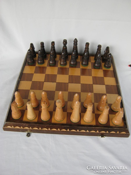 Retro ... fa sakk készlet faragott súlyozott bábukkal