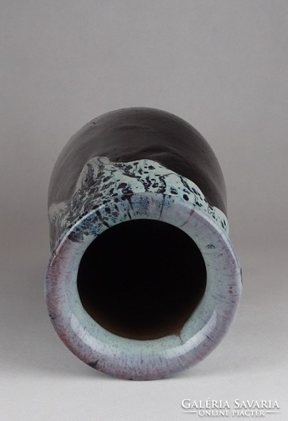 1F749 Iparművészeti csorgatott mázas retro kerámia váza 31 cm