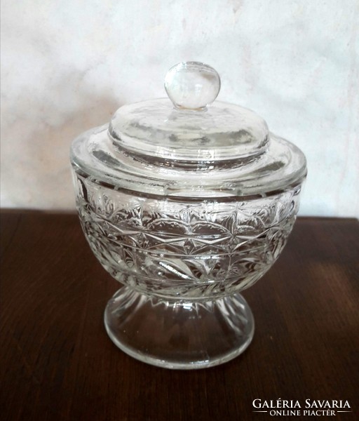 Retro thick-walled bonbonnier with cut glass lid, sugar holder, jewelry holder