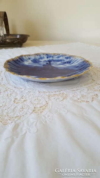 Antique cobalt blue richly patterned bowl and plate with gold border