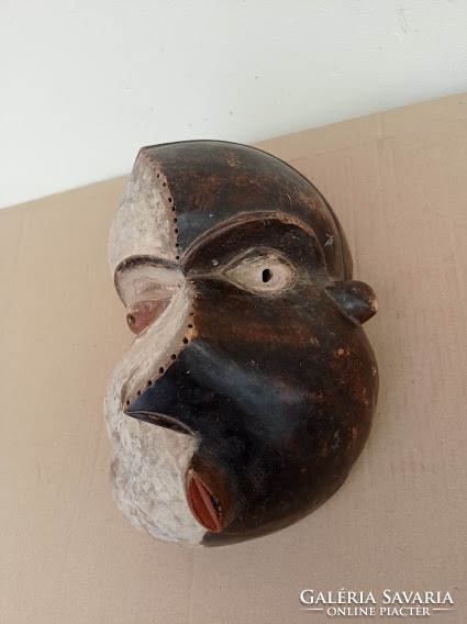 Antique African Pende ethnic group healing sick mask Congo drum 8 4022