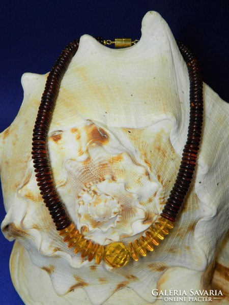 Two types of amber stone necklace with silver fittings