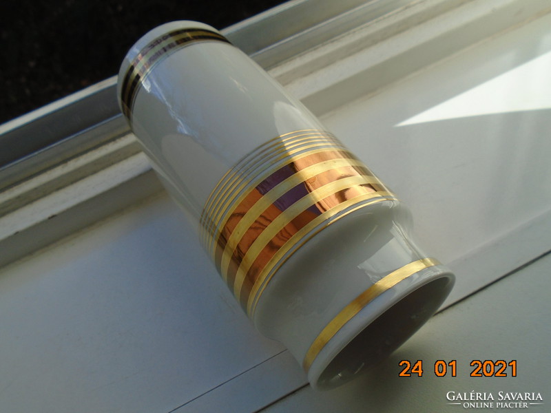 Bauhaus weimar porcelain two-tone tube vase decorated with gold stripes teen 225 model