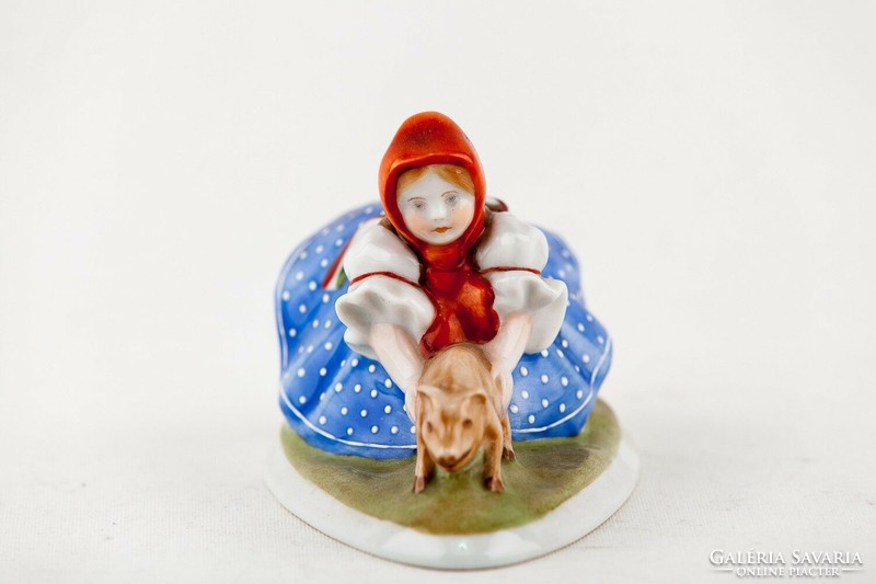 Herend, folk girl piggy will take antique hand-painted porcelain figurine, flawless! (P100)