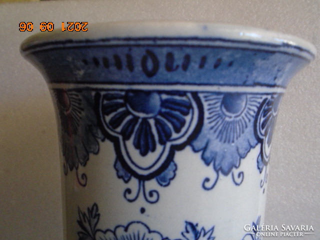 Antik Delft   kézi festés, ónmázas váza  XIX sz  korai időből adódóan száj perem nem egyenletes