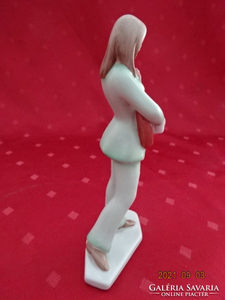 Aquincum porcelán figurális szobor, gitározó lány, magassága 16 cm. Vanneki!