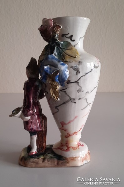 Antik fajansz figurális kis váza, szobor
