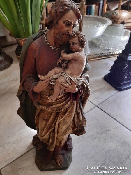 Antique, renaissance from 1690 colored 52x28x20cm Saint Francis with your little one linden statue
