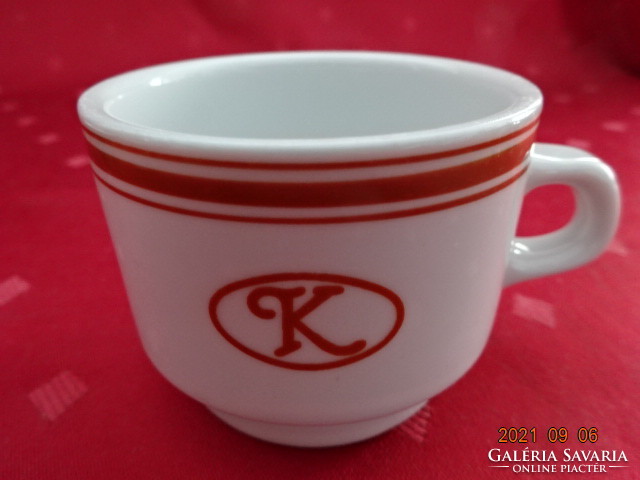 Great Plain porcelain coffee cup with k marking and brown stripe. He has!