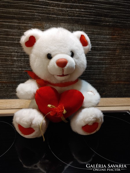 Electric plush teddy bear holding heart, hand pressing English speak name mouth moves