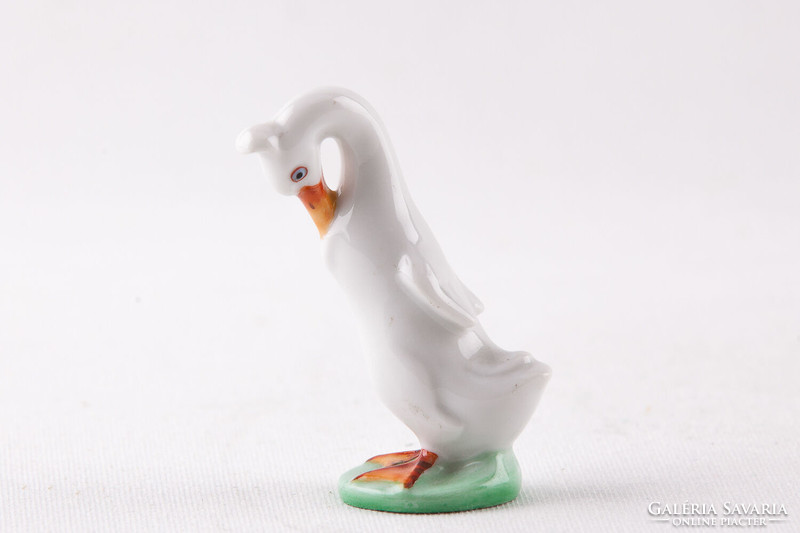 Herend white goose bird miniature hand painted porcelain figurine, flawless! (P039)