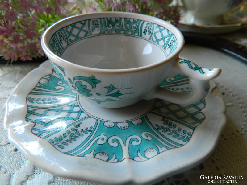 László Krupinszky (1888-1945) mocha set, cup small plate, turquoise, collector's