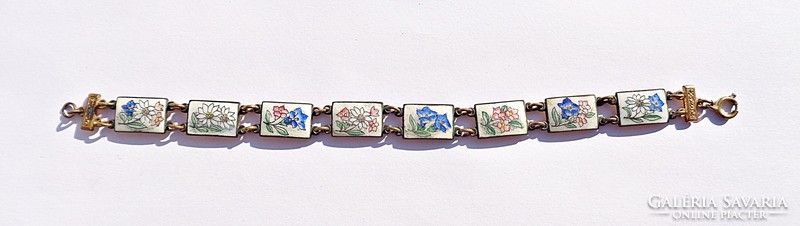 Retro 20.6 cm. Long floral fire enamel bracelet