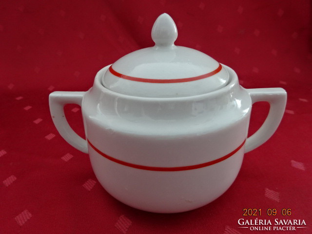 Zsolnay porcelain sugar bowl with antique shield seal and red stripe. He has!